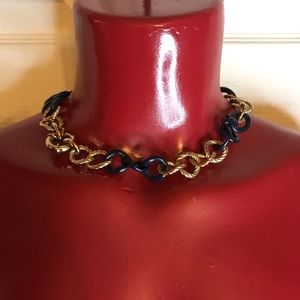 BLOOMINGDALES Vintage-90'S GOLD TONE & NAVY CHOKER NECKLACE LINKS - 17 "LENGTH